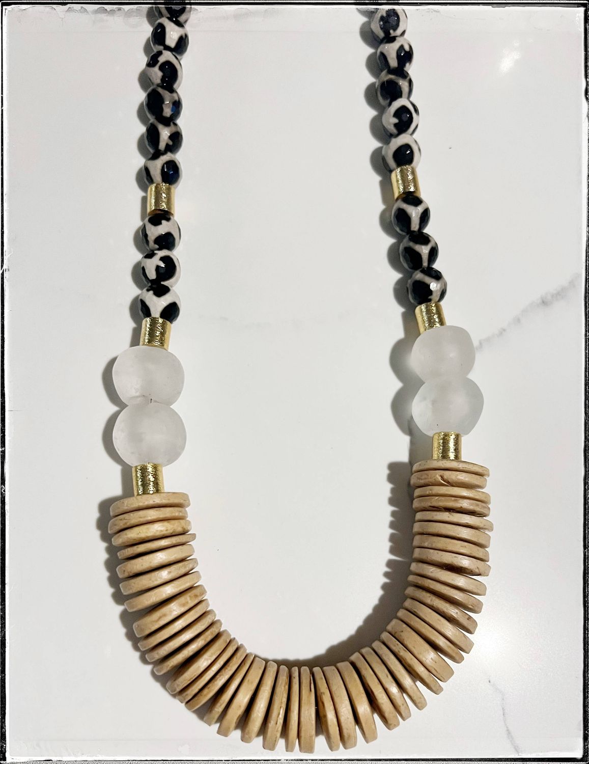 Giraffe glassTan Coconut Wood statement necklace