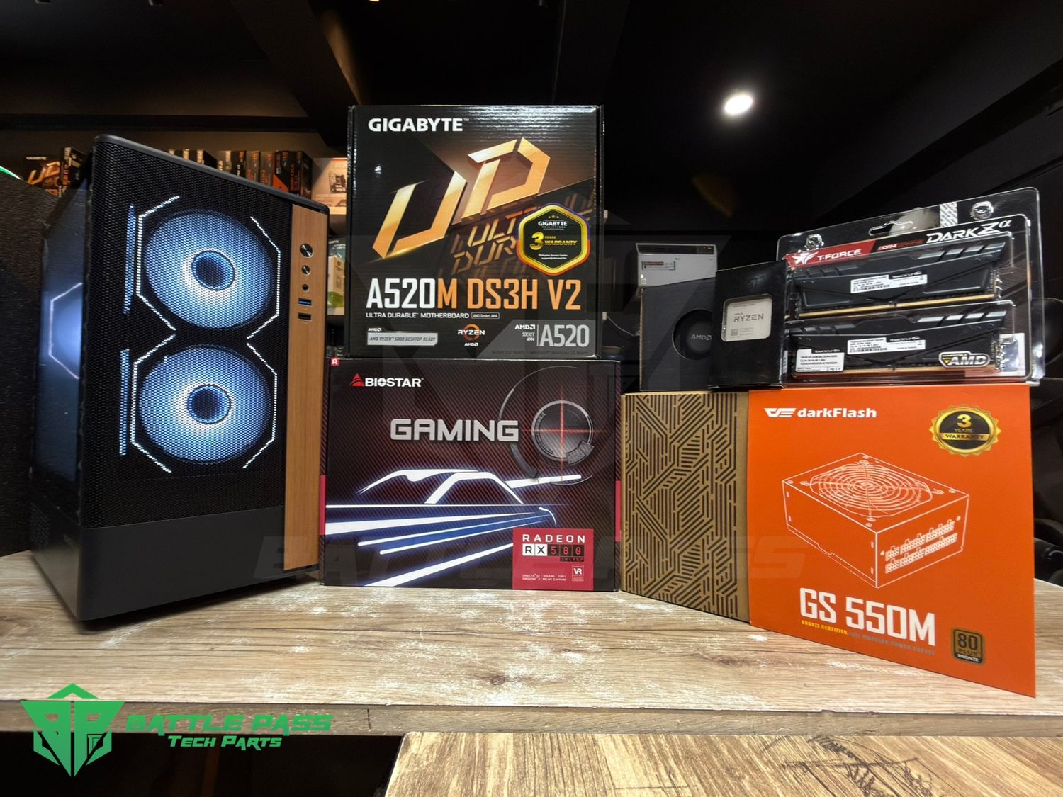 Ryzen 5 5500 + BIOSTAR RX 580 8GB PC BUILD PACKAGE