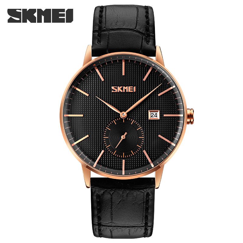Skmei Large Dial Men&#39;s Classic Business Watch 9273 Leather Strap Two Pin And A Half Calendar Men&#39;s Watch Batch