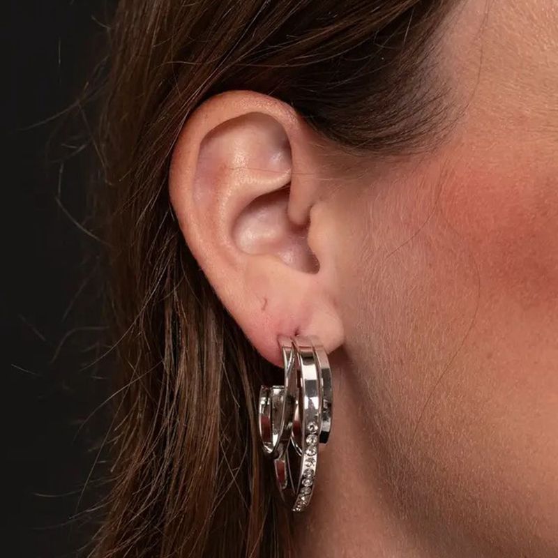 West &amp; Co 1" Silver &amp; Rhinestone Multi Hoop Earing E984S