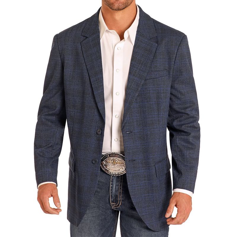 Rock &amp; Roll Denim Plaid Charcoal Blazer BM96C03706