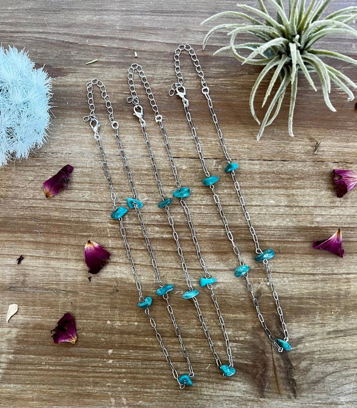 15 inch long chain with real turquoise nuggets