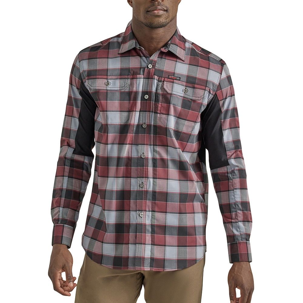 ATG By Wrangler Plaid Mixed Material Shirt Garnet 112339390