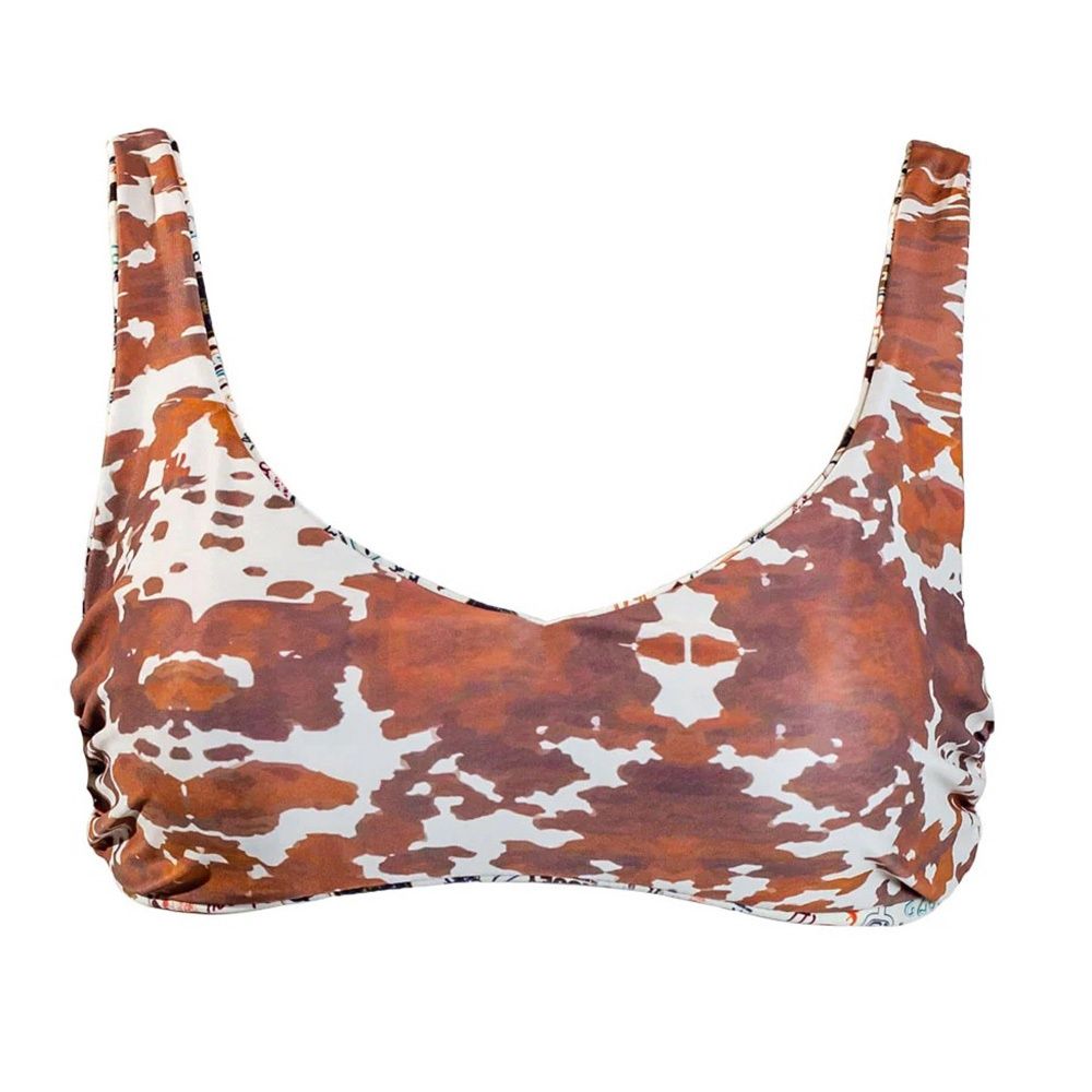 &quot;The Rampy&quot; Reversible Swimsuit Top Brown/Cream Cow Print HST101BRCR