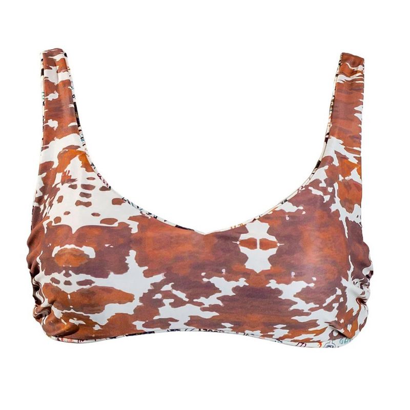 &quot;The Rampy&quot; Reversible Swimsuit Top Brown/Cream Cow Print HST101BRCR