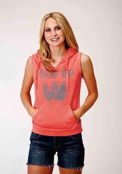 CORAL SLEEVELESS HOODIE &quot;CROP TOP&quot;