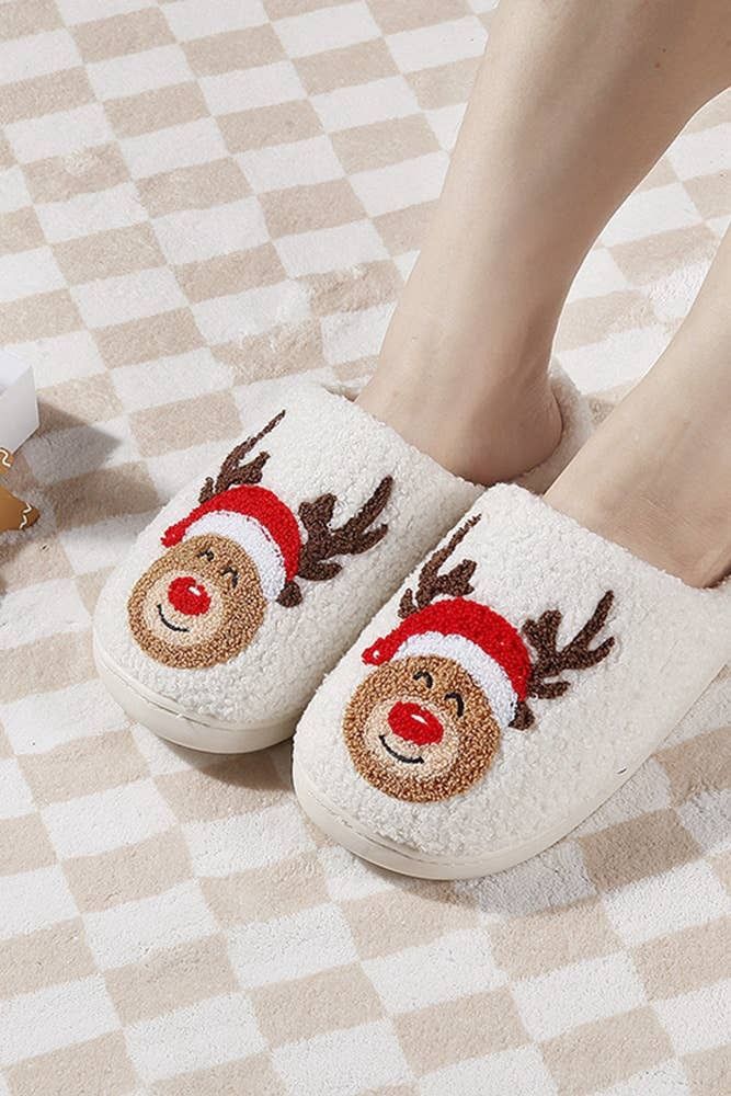 Christmas Deer Knit Fluffy Slippers MMD030
