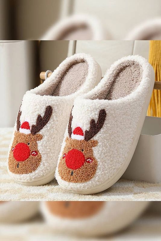 Christmas Cartoon Reindeer Fluffy Slippers ZZKF121