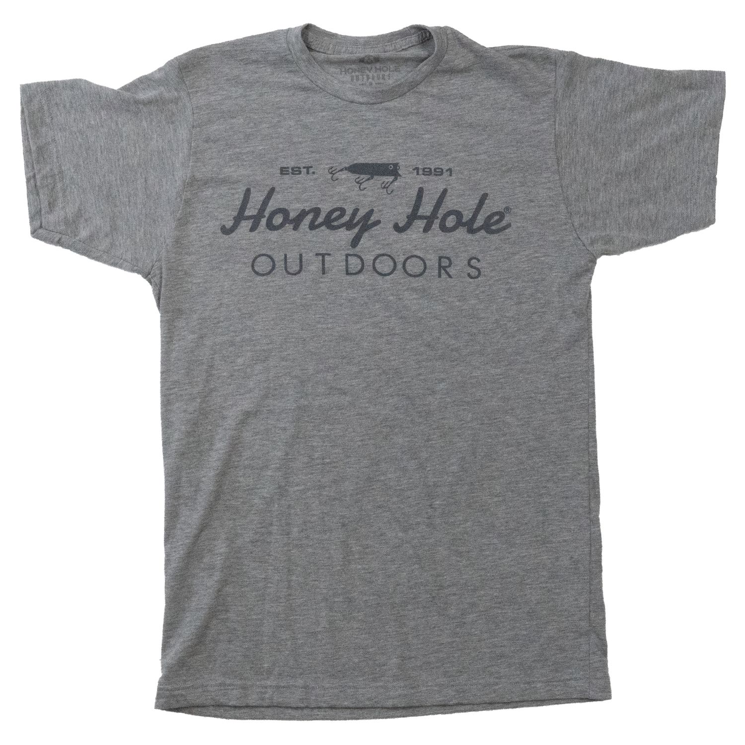 Honey Hole Outdoors Short Sleeve T-Shirt OG Cursive Heather Grey