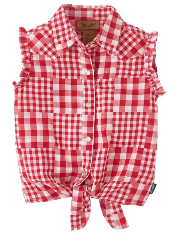 Girls&#39; Sleeveless Picnic Tie Front Shirt in Red 112346581