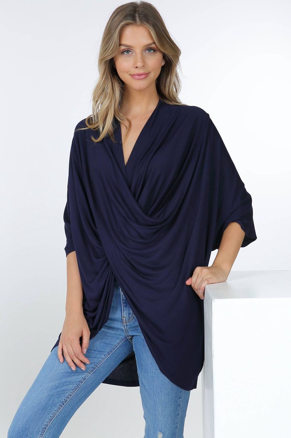 Cross Wrap Knit Tunic Cardigan
