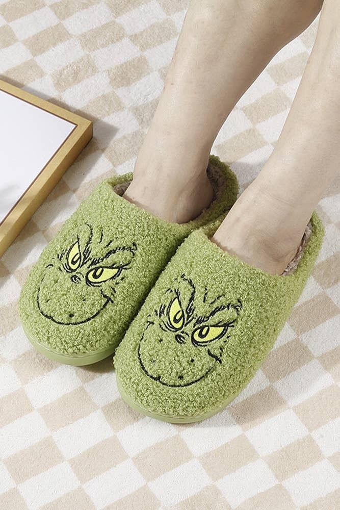 Green Christmas Grinch Fleece Slippers MMD038
