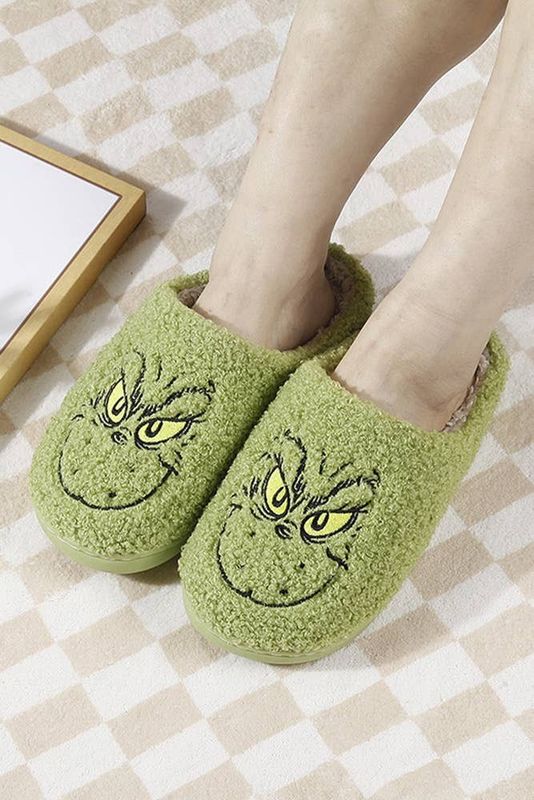 Green Christmas Grinch Fleece Slippers MMD038