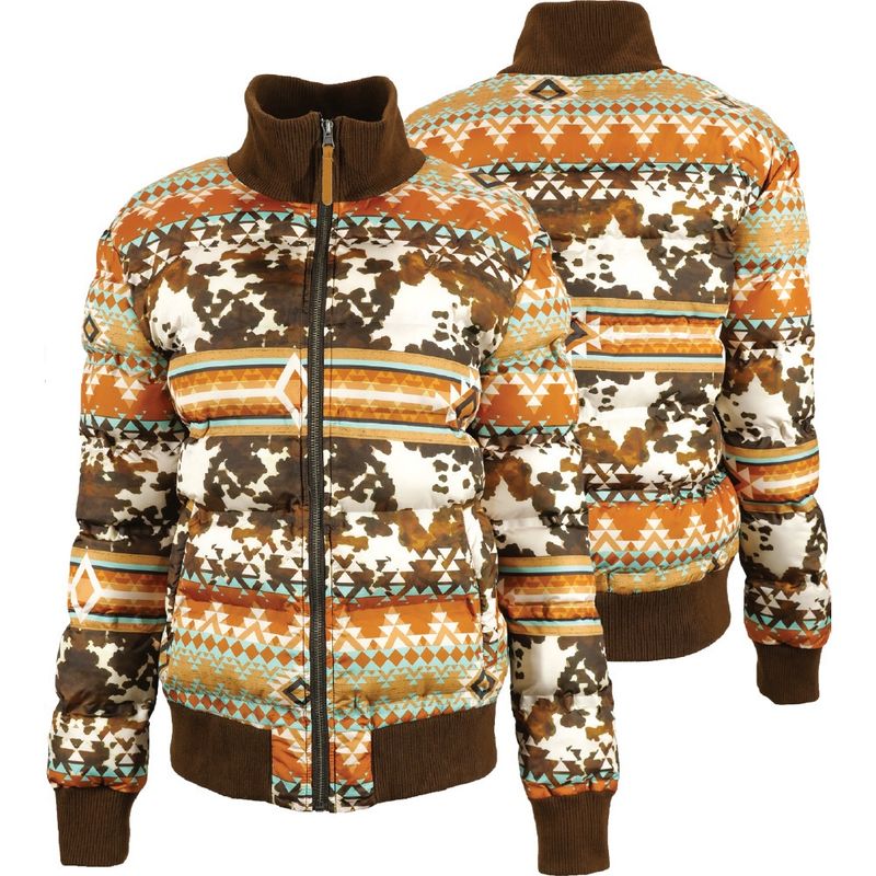 Hooey Ladies Quilted Track Jacket Tan/Brown Pattern All Over Full Zip