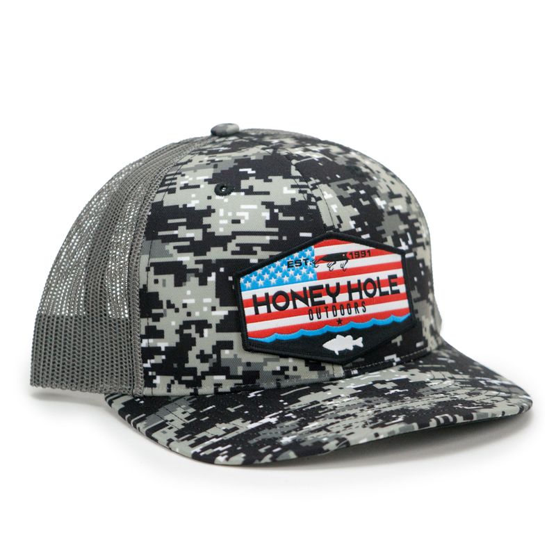 Honey Hole Outdoors Snapback USA Hex Digi Black