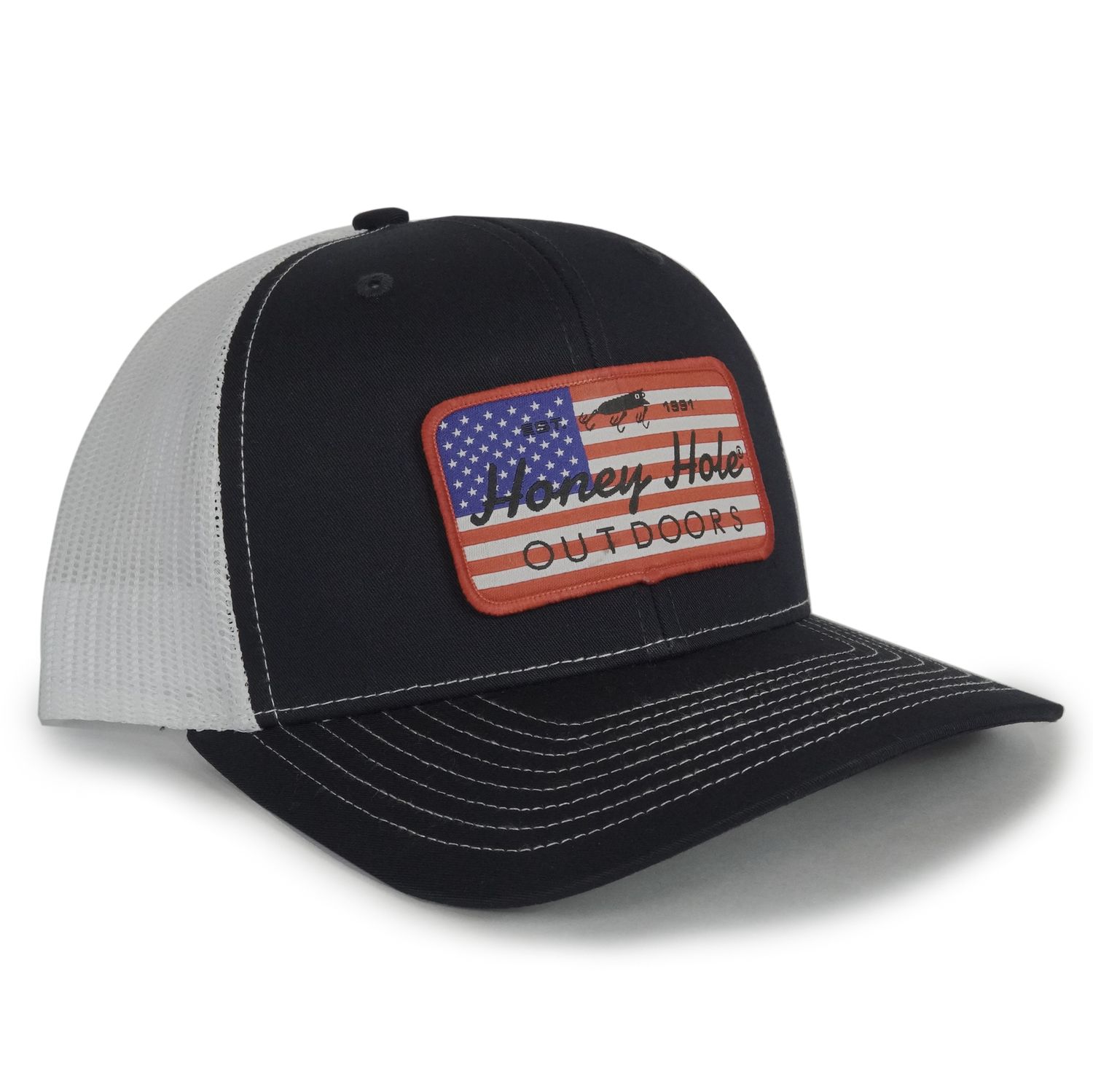 Honey Hole Outdoors Snapback USA Rec Navy White Cap