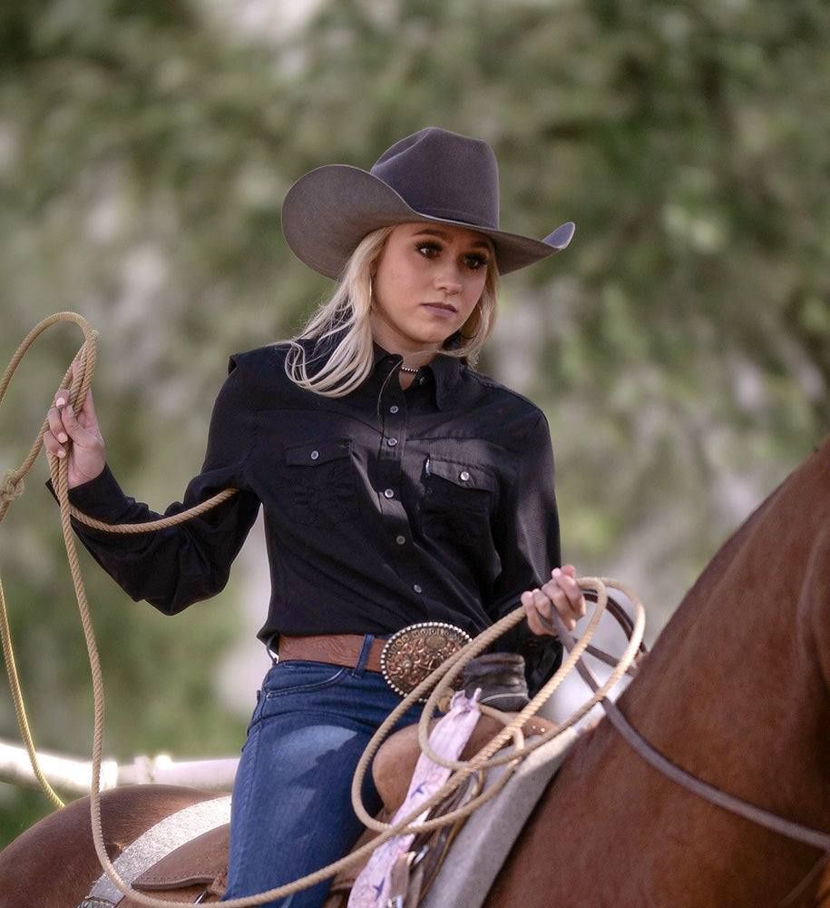 Hooey Ladie&#39;s SOL Competition Black Long Sleeve Shirt HT1664BK