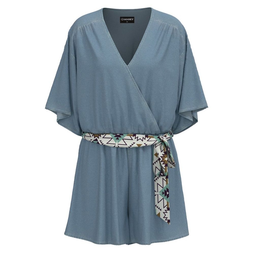 Hooey Ladies Denim Romper and Cream Belt with Aztec Pattern HR002DE