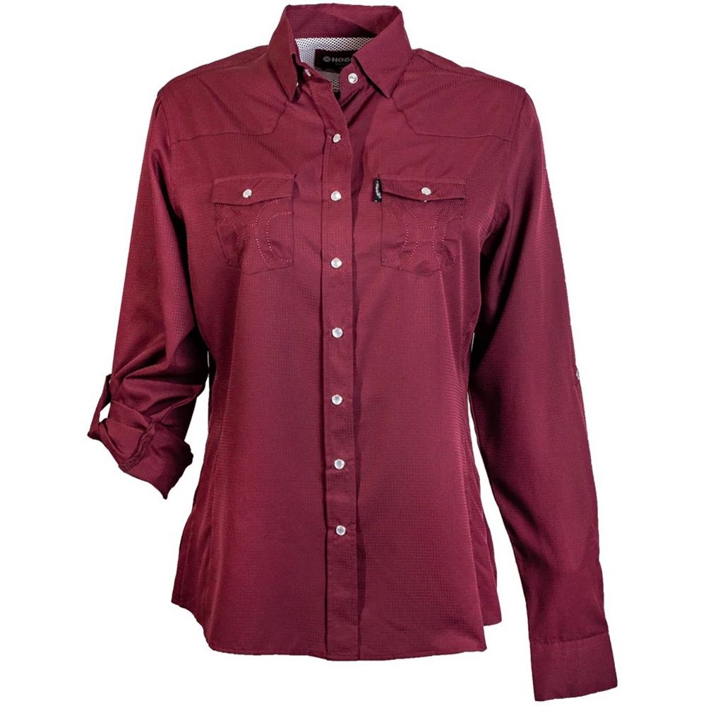 Hooey Ladies SOL Maroon Long Sleeve Pearl Snap Shirt HT1766MA