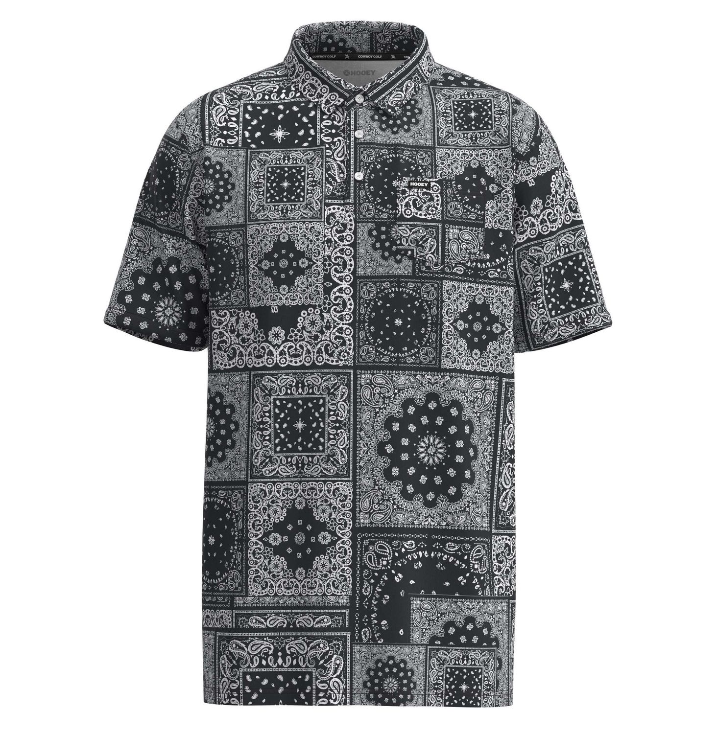 Hooey Men&#39;s Hot-Shot Black/White Bandana Pattern Polo HP022BKWH