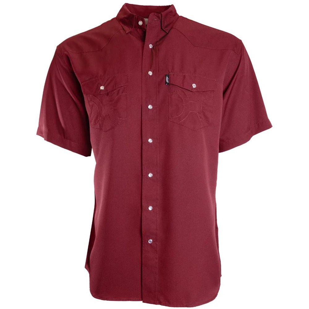 Hooey Men&#39;s SOL Maroon Short Sleeve Pearl Snap Shirt HT1760MA