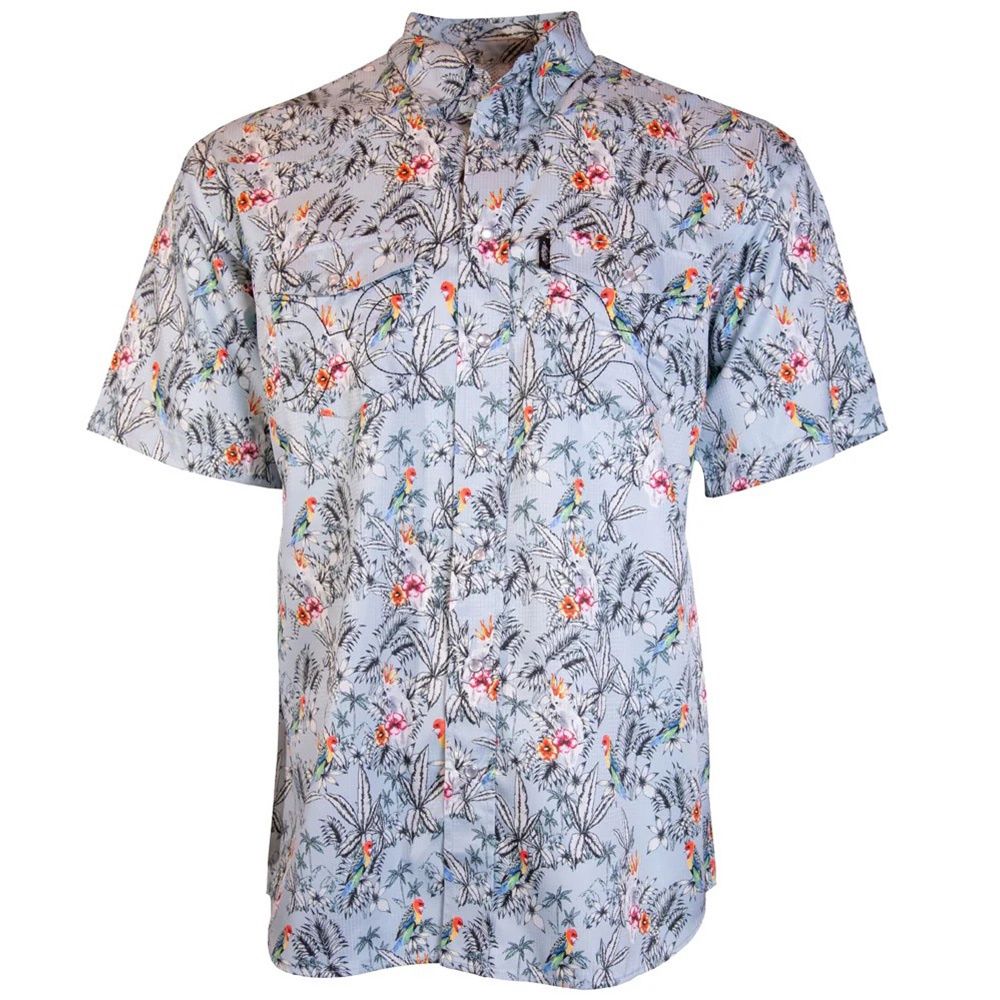 Hooey Men&#39;s SOL Blue/Floral Print Short Sleeve Pearl Snap Shirt HT176BL