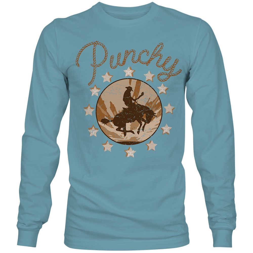 Hooey Punchy Youth Girls Denim Crew Neck Long Sleeve Shirt HT1560DE-Y