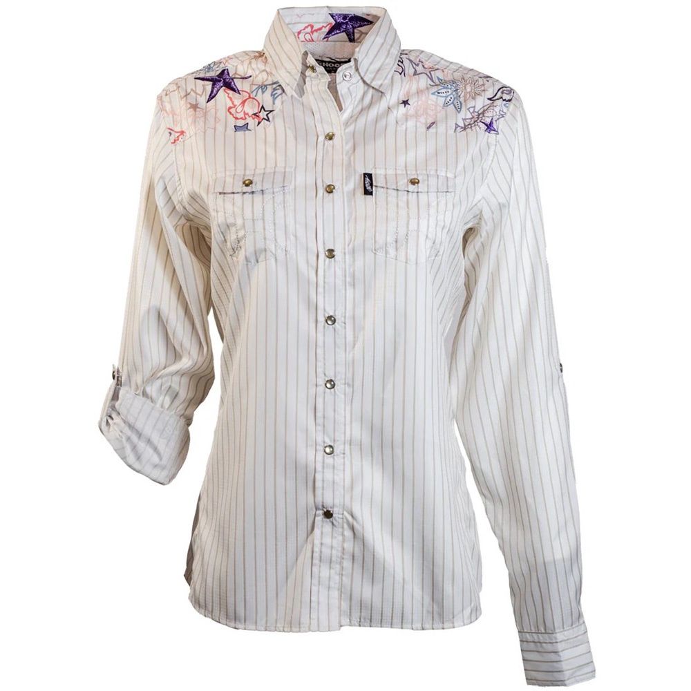 Hooey Ladies SOL Cream W/Stars &amp; Floral Print Long Sleeve Pearl Snap Shirt HT1767CR