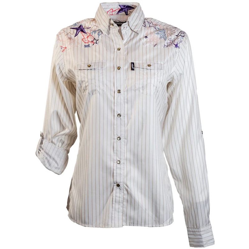 Hooey Ladies SOL Cream W/Stars &amp; Floral Print Long Sleeve Pearl Snap Shirt HT1767CR