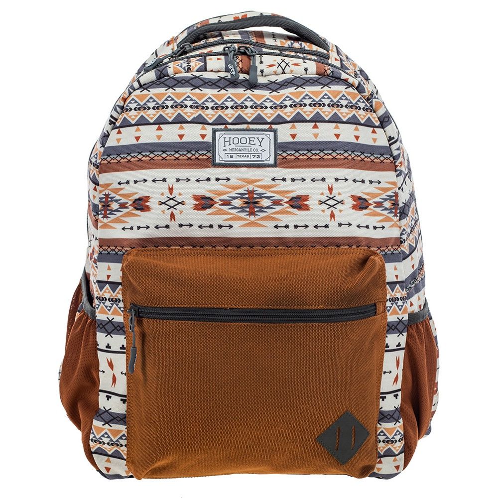 Hooey Recess Backpack Cream/Grey Aztec Pattern Body W/Rust Pocket BP061CRRU