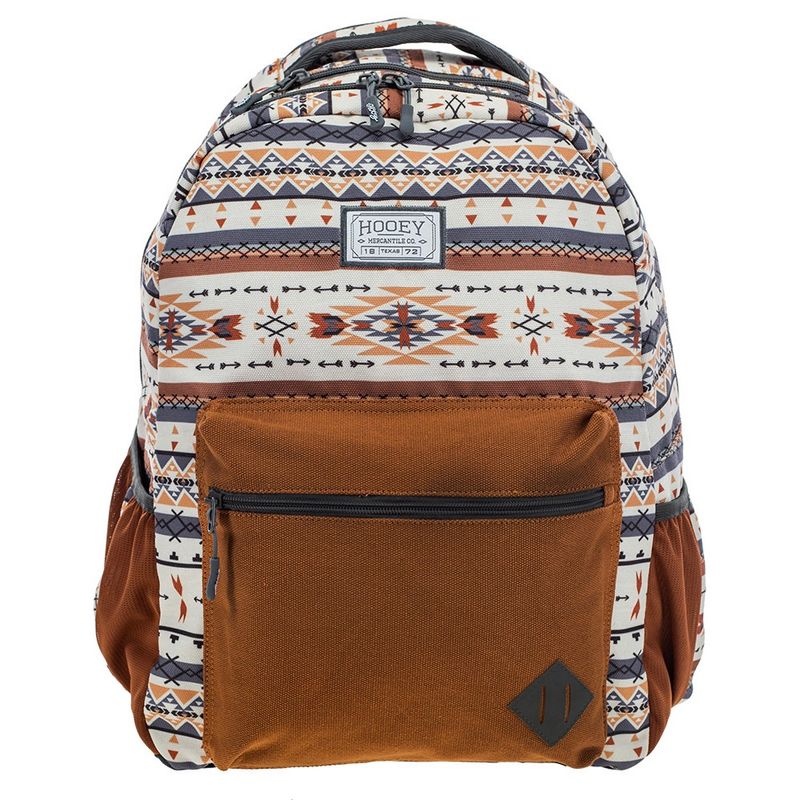 Hooey Recess Backpack Cream/Grey Aztec Pattern Body W/Rust Pocket BP061CRRU