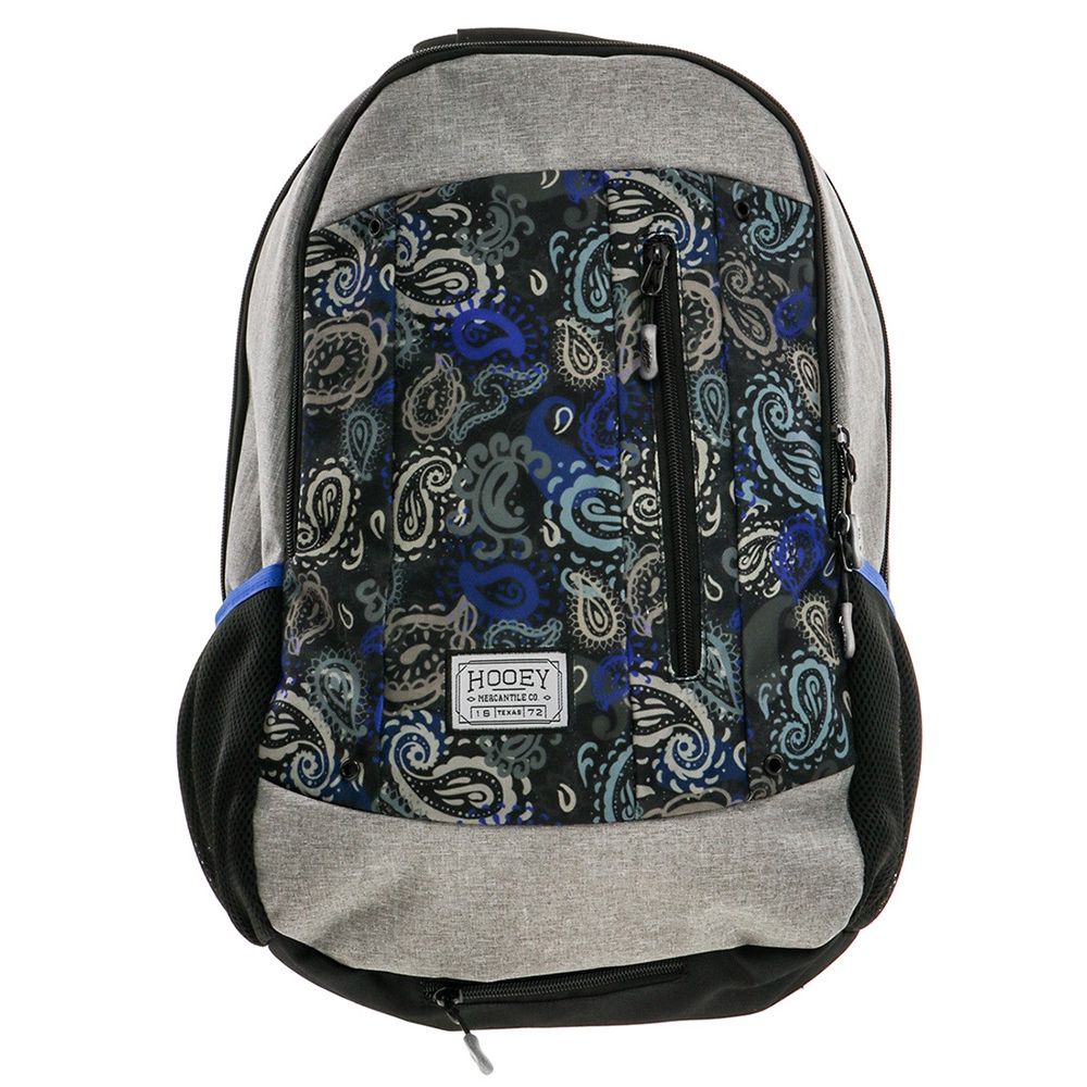 Hooey Rockstar Backpack Grey Body W/Black/Blue Paisley Front Panel BP062GYBK