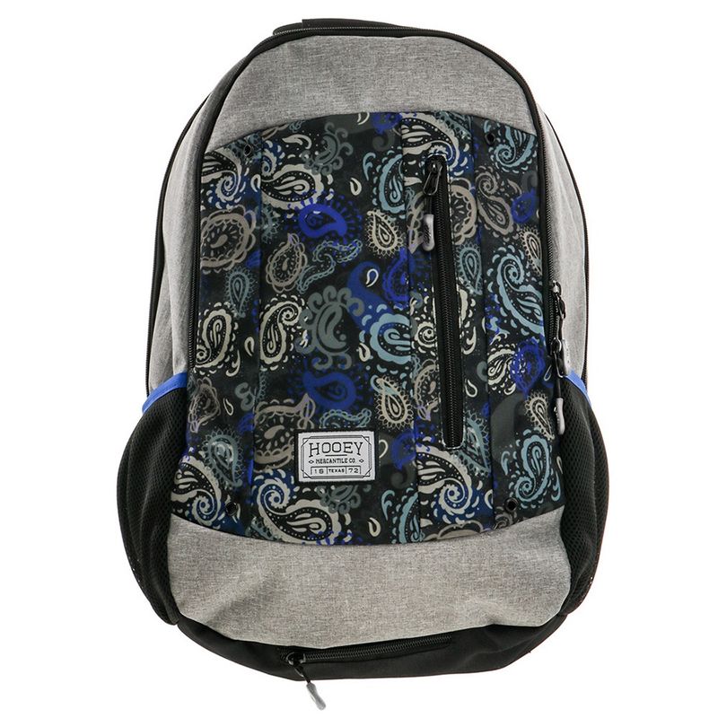 Hooey Rockstar Backpack Grey Body W/Black/Blue Paisley Front Panel BP062GYBK