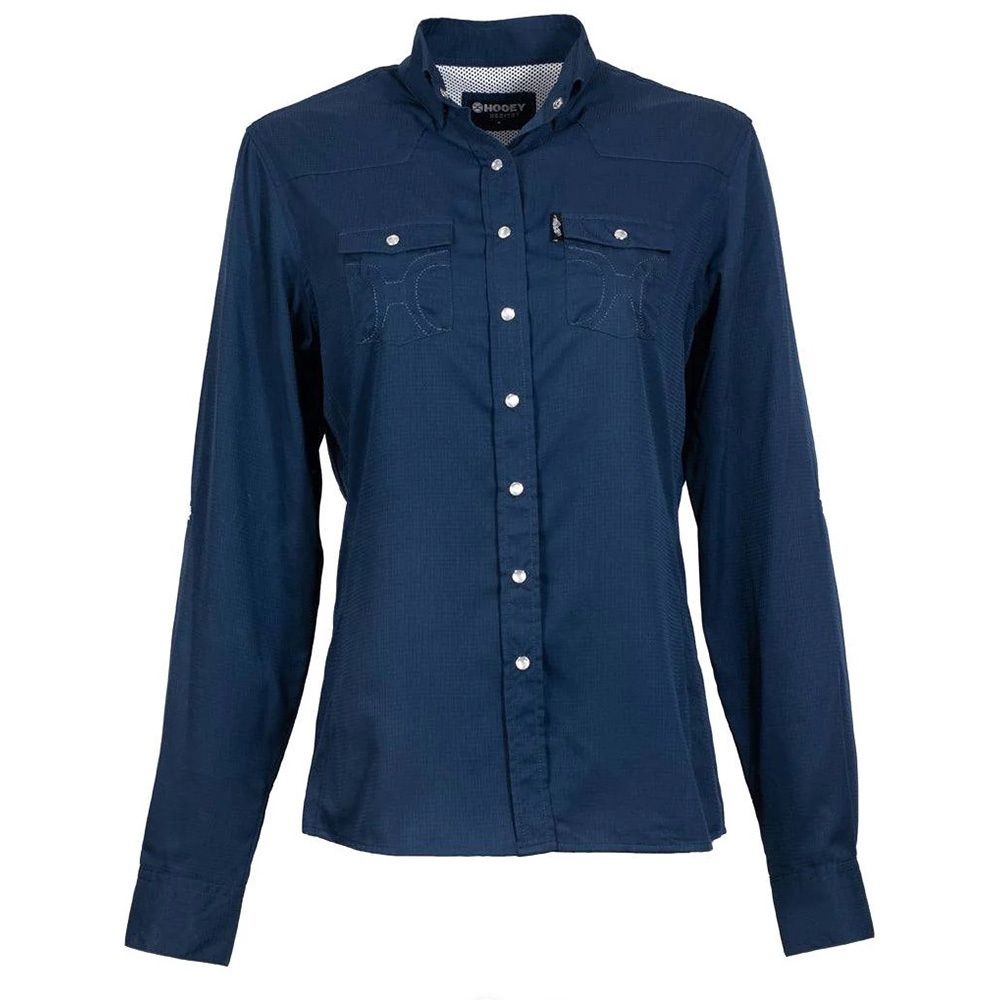Hooey SOL Ladies Navy Long Sleeve Pearl Snap Shirt HT1628NV