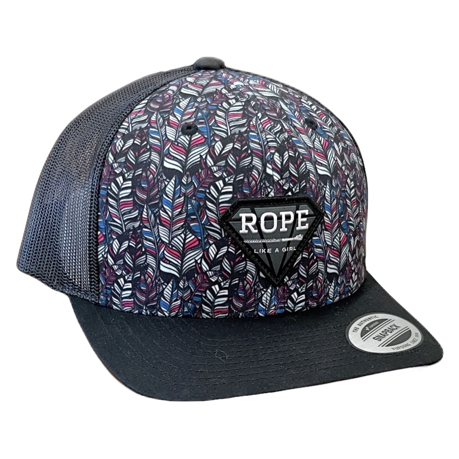 Hooey Rlag Pink Purple Teal Feather Pattern Black