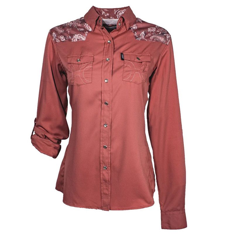 Hooey SOL Ladies Marsala W/Floral Pattern Detailing Long Sleeve Pearl Snap Shirt HT1667OR