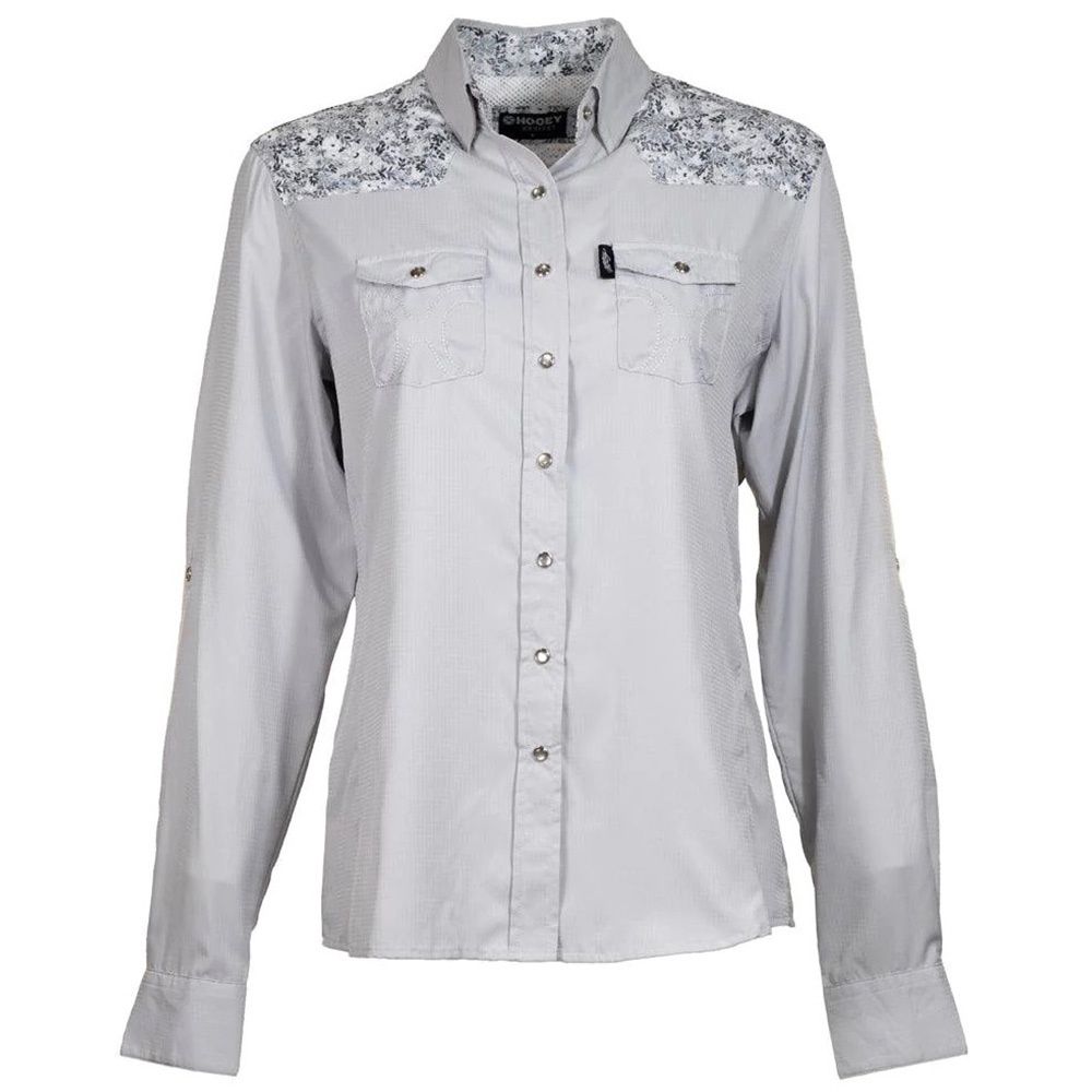 Hooey SOL Ladies Grey W/Floral Pattern Pearl Snap Shirt HT1630GY