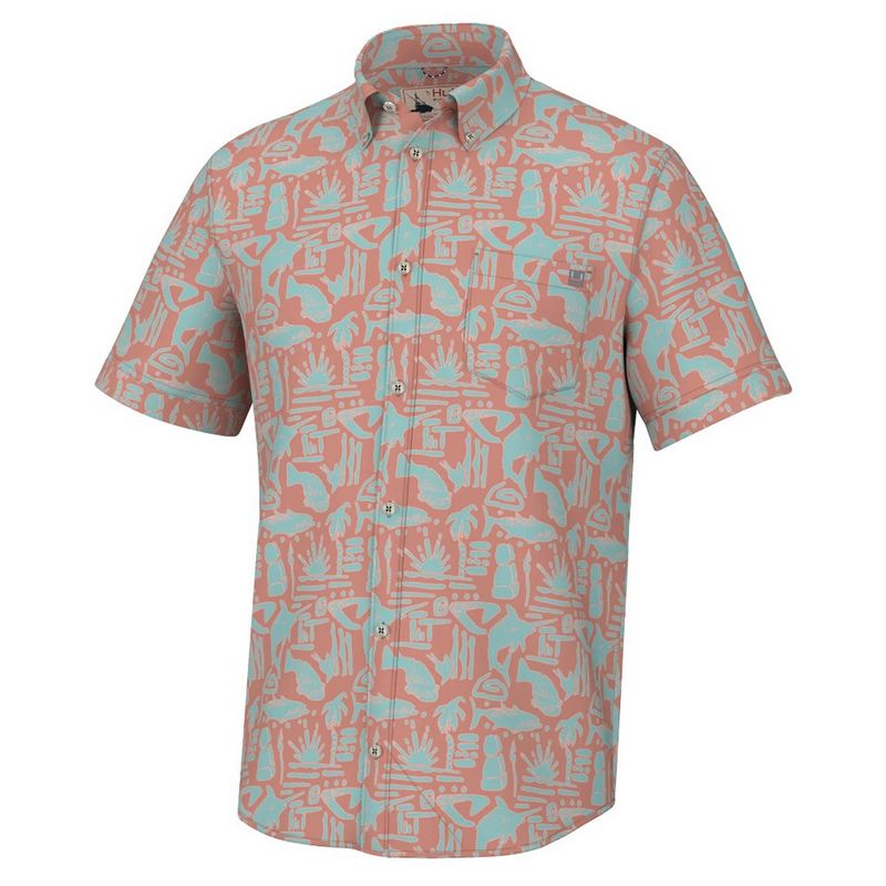 Huk Men's Kona Button Down Tiki Beach Sundown Shirt H1500193