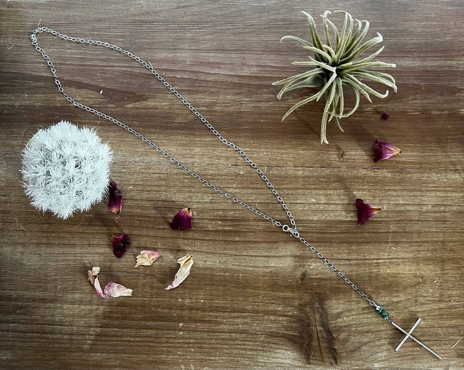Lariat cross necklace with turquoise