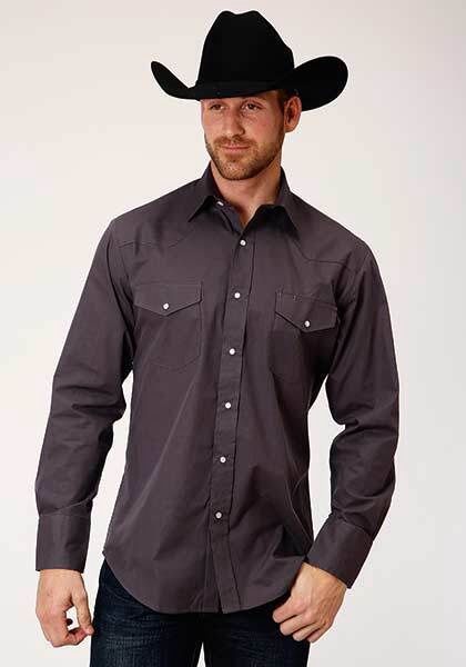 Men&#39;s Long Sleeve Snap Solid Tone on Tone Shirt 80/20