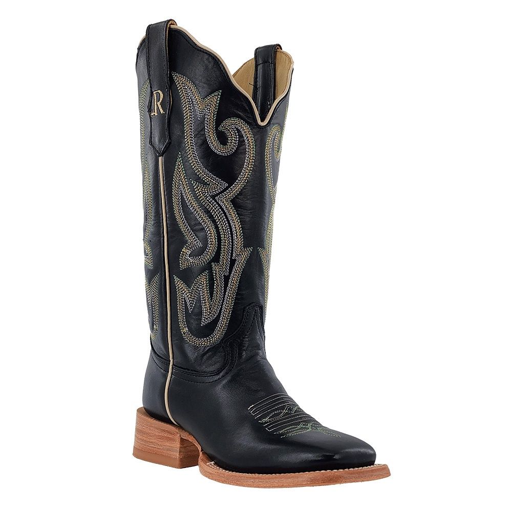 R. Watson Women&#39;s Ebony Calf Square Toe Western Boots RWL8300
