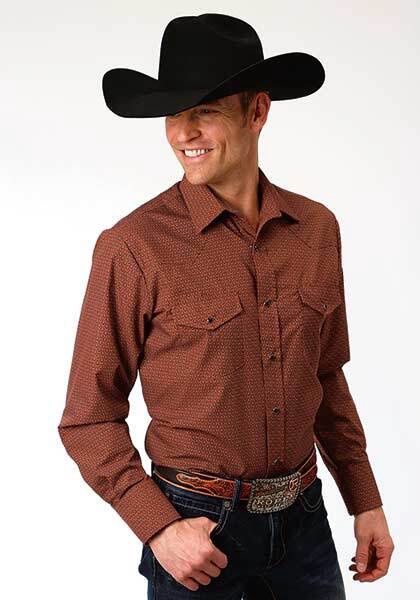 Men&#39;s 233 Rust Tear Drop Print Snap Shirt