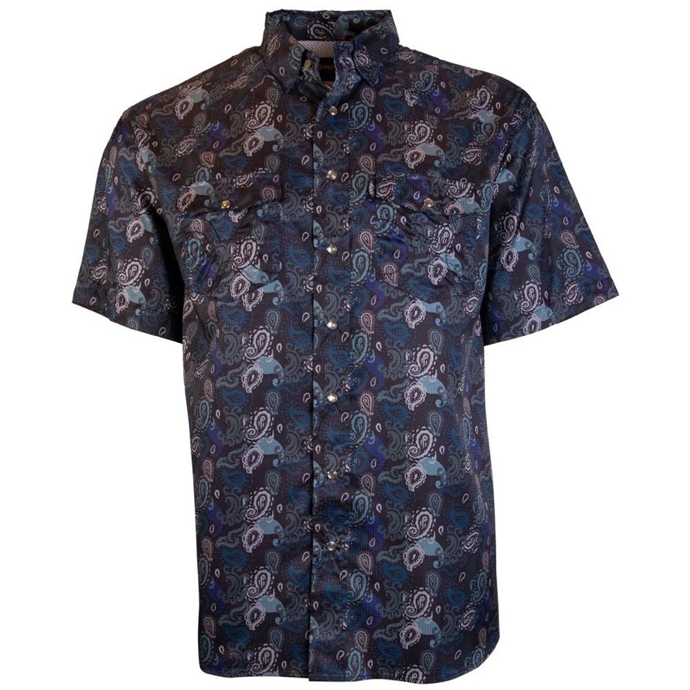 Men&#39;s Hooey SOL Black/Paisley Short Sleeve Pearl Snap Shirt HT1761BK