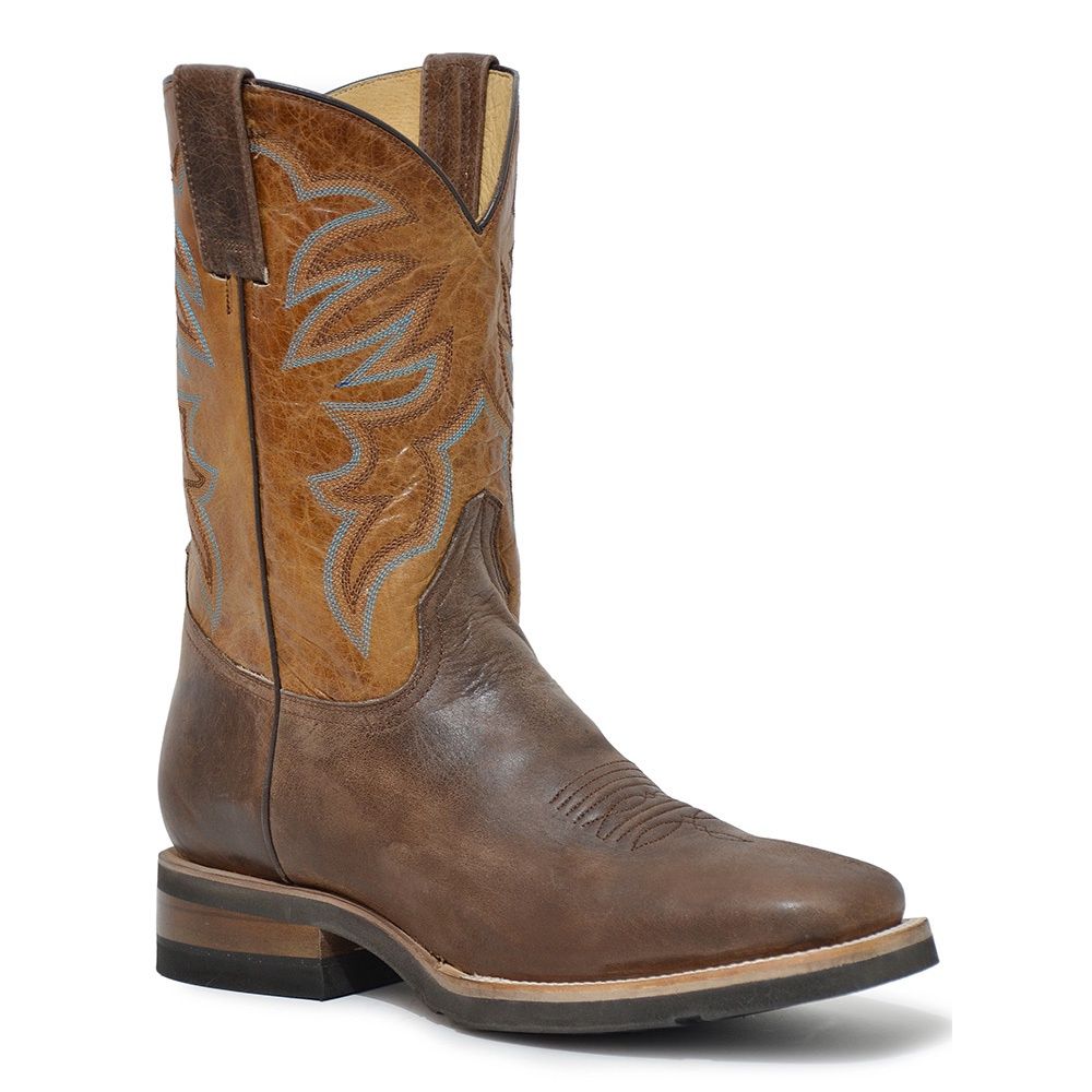 Roper Men&#39;s Work It Over Burnished Brown Leather Vamp Boots 8442