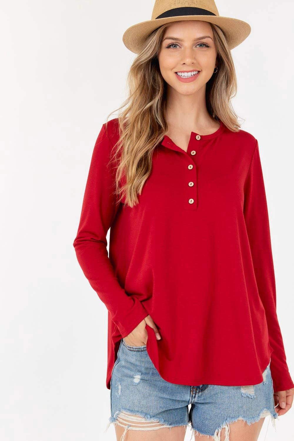 Long Sleeve Buttoned Top Poly Rayon Span