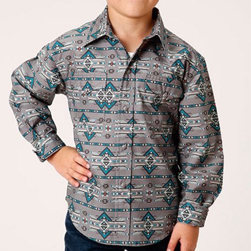 Roper Boy&#39;s Long Sleeve Snap Horizontal Aztec Print Western Shirt 0304
