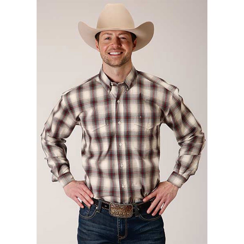 Roper Men&#39;s Amarillo Smoke House Ombre Plaid LS Shirt 1045