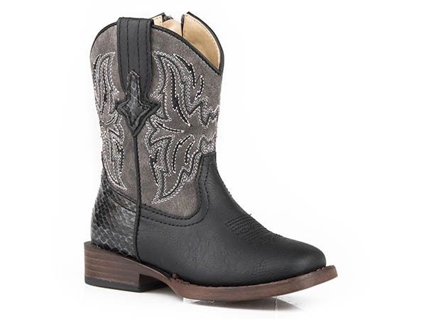 Roper Kid&#39;s Black Vamp With Faux Snake Heel Counter Boot