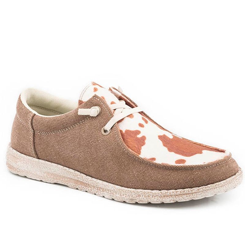 Roper Ladies Hang Loose Brown Canvas Cow Print Chukka 3080