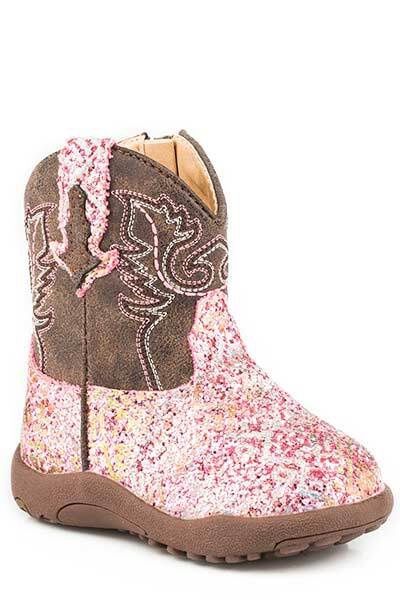 Roper Infant Pink Southwest Glitter Vamp Brown Shaft Boot